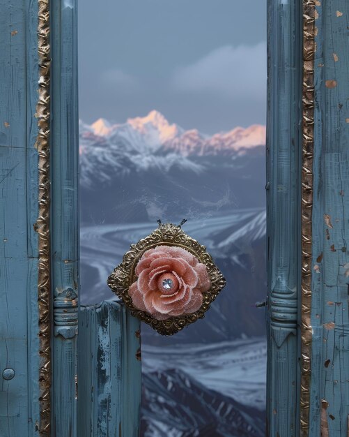 Foto una rosa rosada está colgada en un marco de la ventana