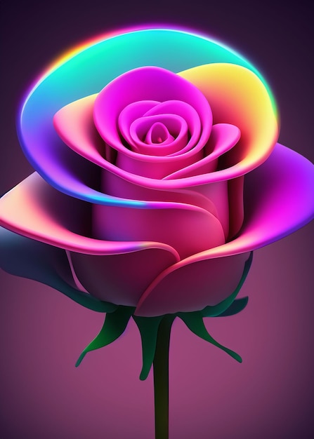 Una rosa rosada con los colores del arco iris en ella