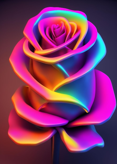 Una rosa rosada con los colores del arco iris en ella