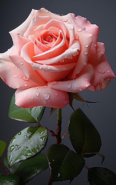 una rosa rosada con gotas de agua en ella