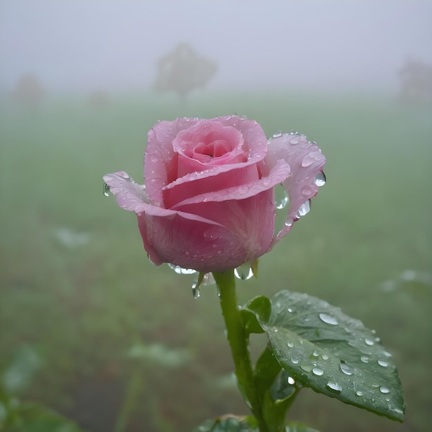 Foto una rosa rosada con gotas de agua en la lluvia