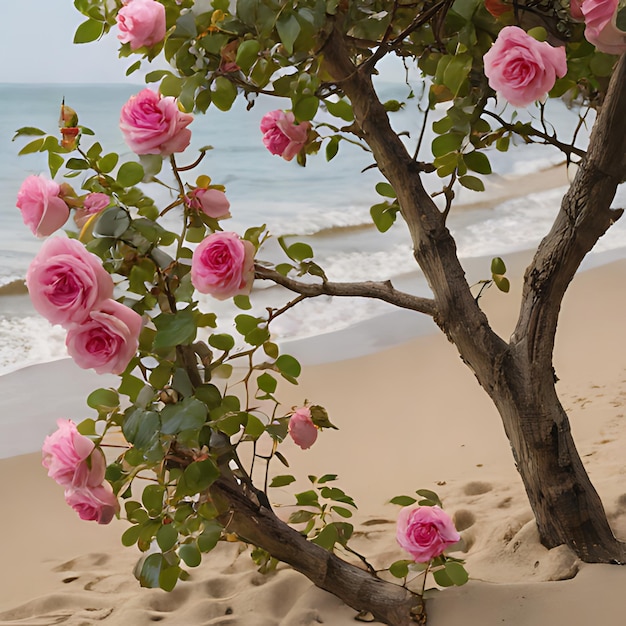 rosa Rosen am Strand vor einem Strand