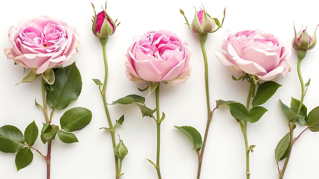 Rosa Rosen mit Knospen in einer Reihe