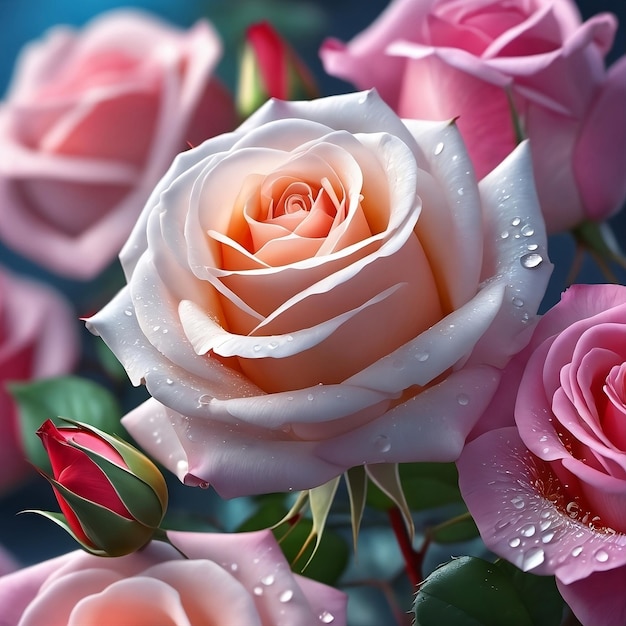 rosa Rosen mit Wassertropfen darauf Generative KI
