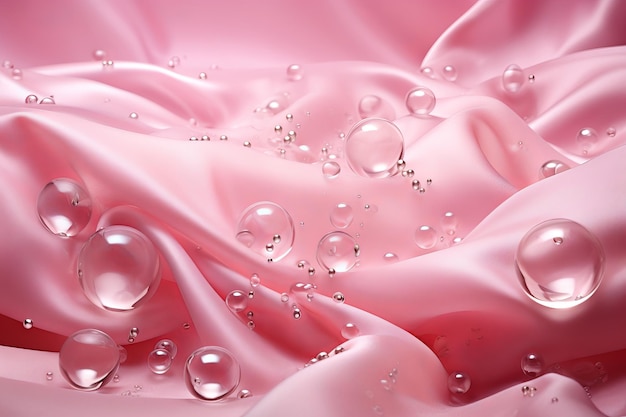 rosa Satin-Hintergrund mit Wassertropfen 3D-Render-Illustration