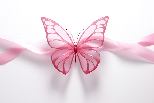 Foto rosa schleife verwandelt sich in einen schmetterling, der hoffnung und veränderung symbolisiert