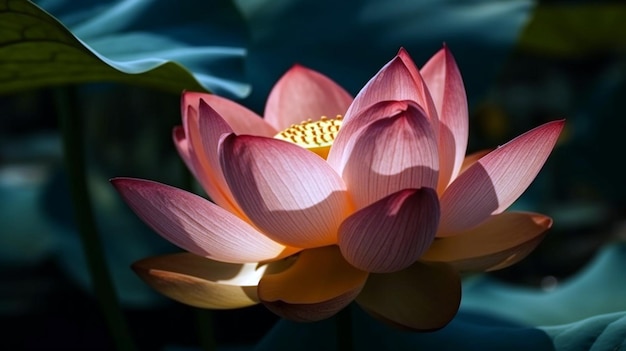 Rosa Seerose oder Lotusblume im Teich
