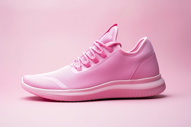 Rosa Sneaker isoliert auf pastellrosa Hintergrund Frau Sportschuh Mode Sneaker Trainer Sport Lifestyle Laufen Konzept Produktfoto Streetwear Einfache minimalistische Mode Schuhe