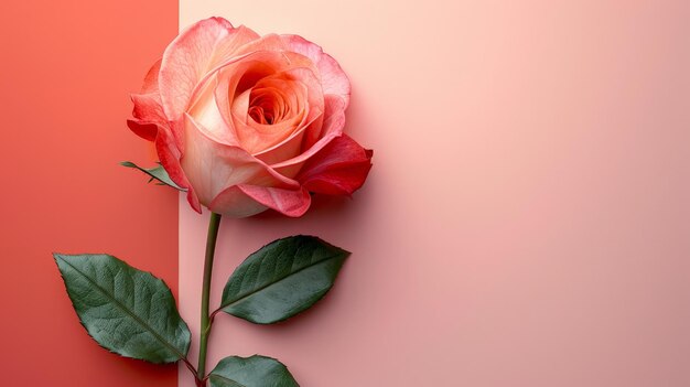 Foto rosa sobre un fondo rosado y naranja