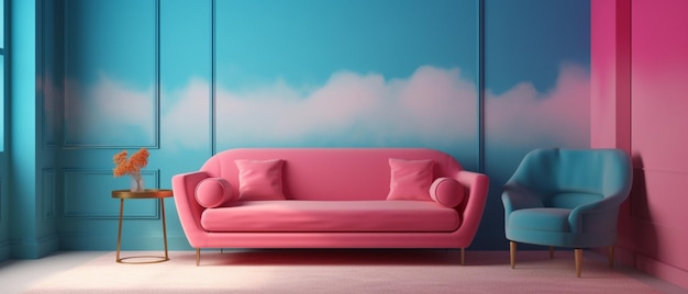 Rosa Sofa modernes Wohnzimmer mit rosa Wand Stockfoto