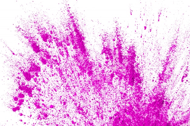 Rosa Staubpartikel spritzen auf weißem Hintergrund. Pink Powder Splash.