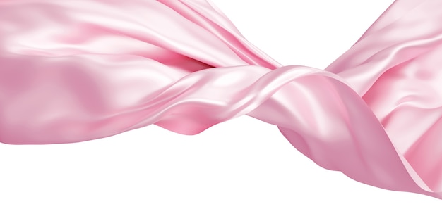 Rosa Stoff im Wind fliegen isoliert auf weißem Hintergrund 3D-Rendering