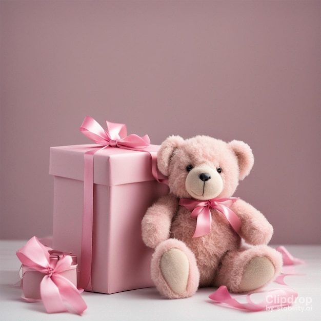 Rosa süßer Teddy mit rosa schöner Geschenkbox