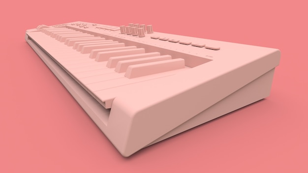 Foto rosa synthesizer-midi-keyboard auf rosa oberfläche