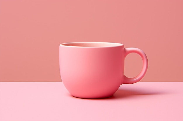 Rosa Tasse Kaffee auf einem rosa Hintergrund Tasse Puppe Generative Ai