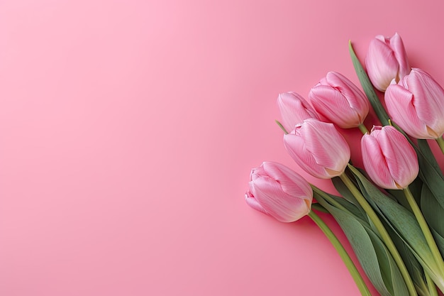 Rosa Tulpen-Blumenstrauß mit rosa Hintergrund im Rückblick