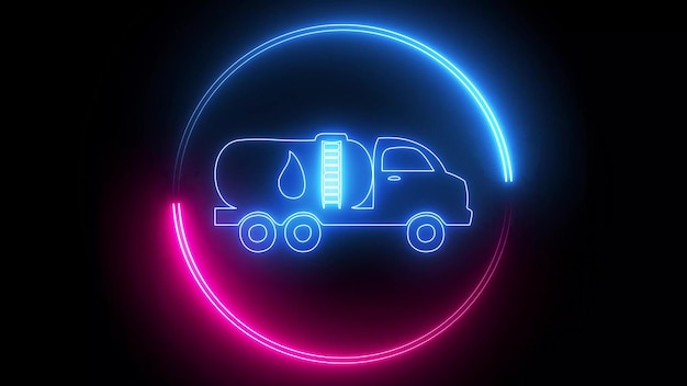 Rosa und blau leuchtende Neonlinie Tankwagen-Symbol isoliert auf schwarzem Hintergrund abstrakter Illustrationshintergrund