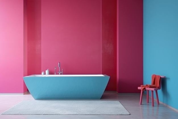 Rosa und blaue Farbe Minimaldesign-Dekoration Modernes Badezimmerinterieur