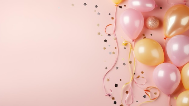 Rosa und gelbe Ballons auf einem rosa Hintergrund