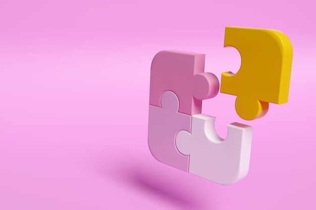 Rosa und gelbes Puzzle im 3D-Renderdesign.