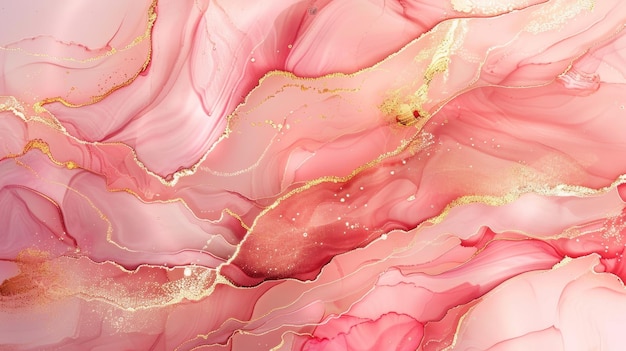 Rosa und goldene flüssige Kunstmalerei Abstrakte Marmortextur Hintergrund