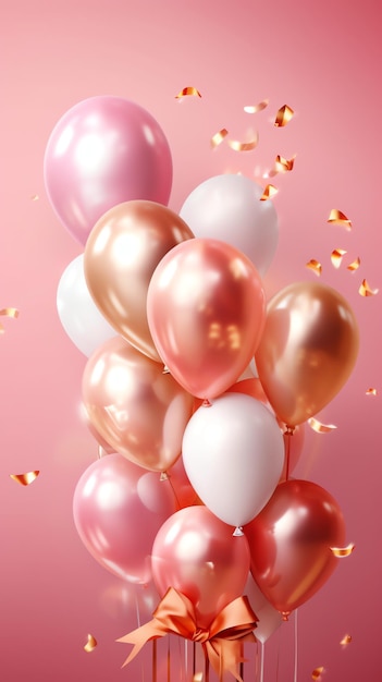 Rosa und goldene Luftballons auf einem rosa Hintergrund