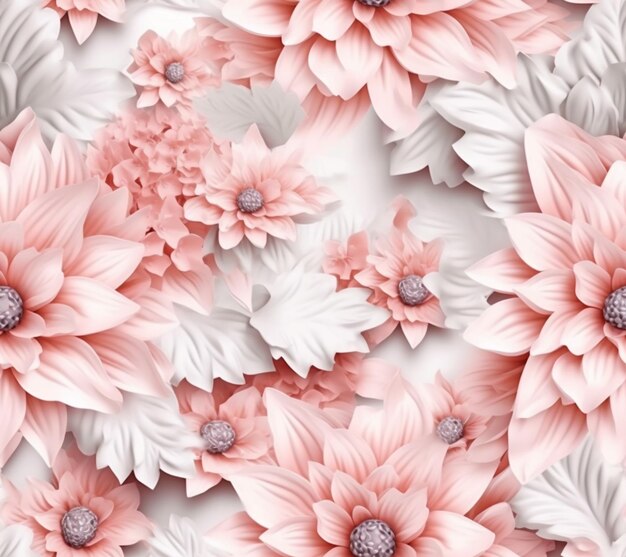 Rosa und weiße Blüten sind auf einer weißen Oberfläche generativ ai angeordnet