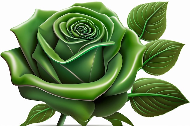 Una rosa verde con hojas