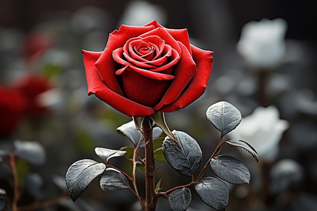 Foto rosa vermelha clássica em contraste com a fotografia de imagem de rosa vermelha branca