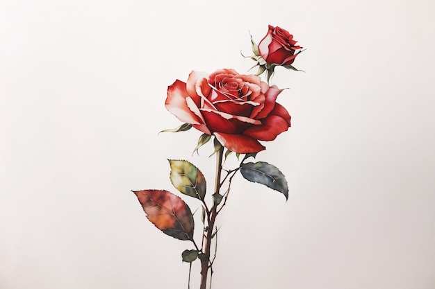 Rosa vermelha flor fundo aquarela ilustração botânica temporada de primavera