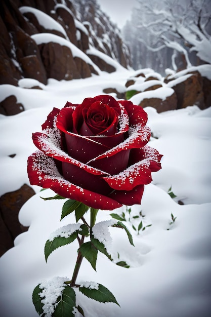 Rosa vermelha na neve