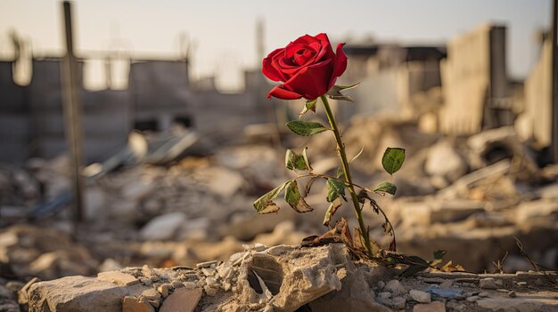 Rosa vermelha única em parede de tijolos Beleza delicada em cenário urbano