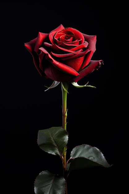 rosa vermelha única em preto em um caule no estilo de fotografia noturna atenção realista