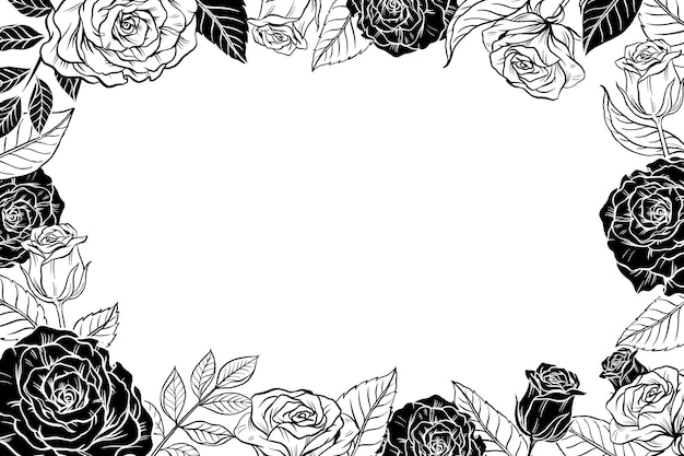Rosa vintage png fundo transparente moldura de flor em preto