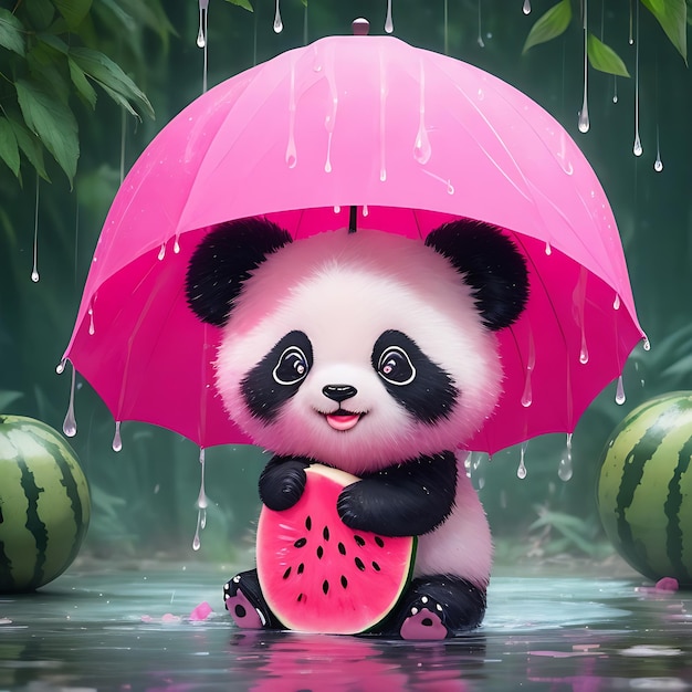 Rosa Wassermelonenregen und süßer Panda