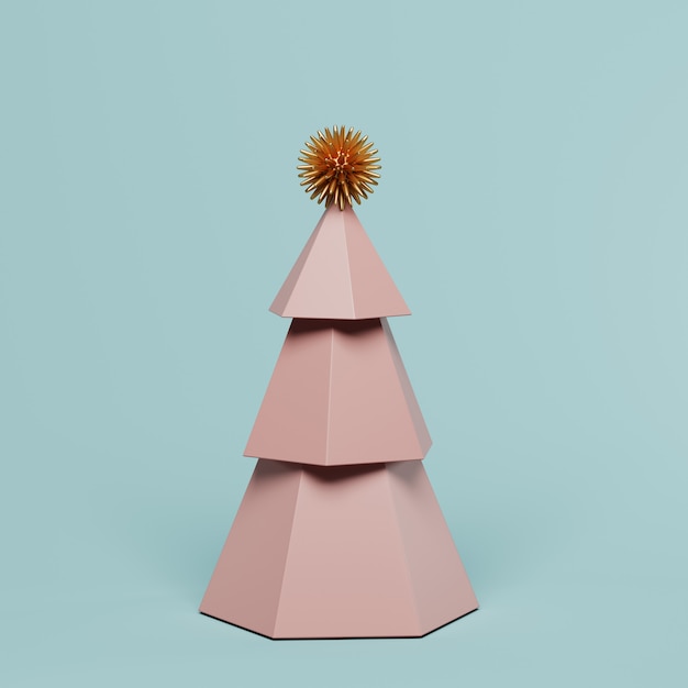 Rosa Weihnachtsbaum mit Dekoration auf blauem 3d übertragen