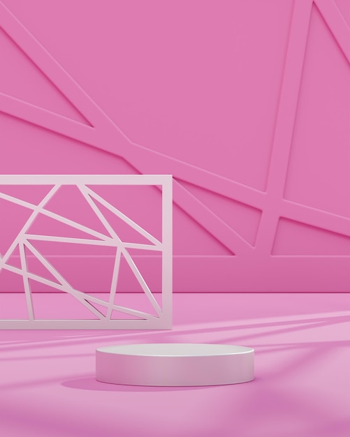 Rosa weißes podium auf modernem geometrischem hintergrund für produktplatzierung 3d-rendering