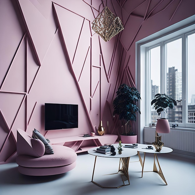 Foto rosa wohnzimmer mit freiraum mit goldenen details