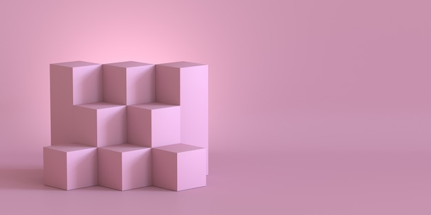 Foto rosa würfelkästen mit hintergrund der leeren wand. 3d-rendering.