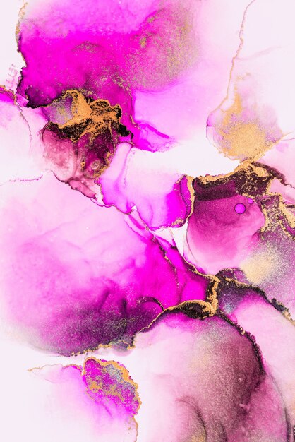 Rosafarbener Goldzusammenfassungshintergrund der Kunstmalerei der flüssigen Marmortinte auf Papier.