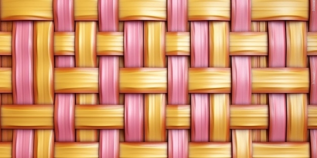 Rosafarbener Korbflechthintergrund aus Rattan aus Holz, AI generiert