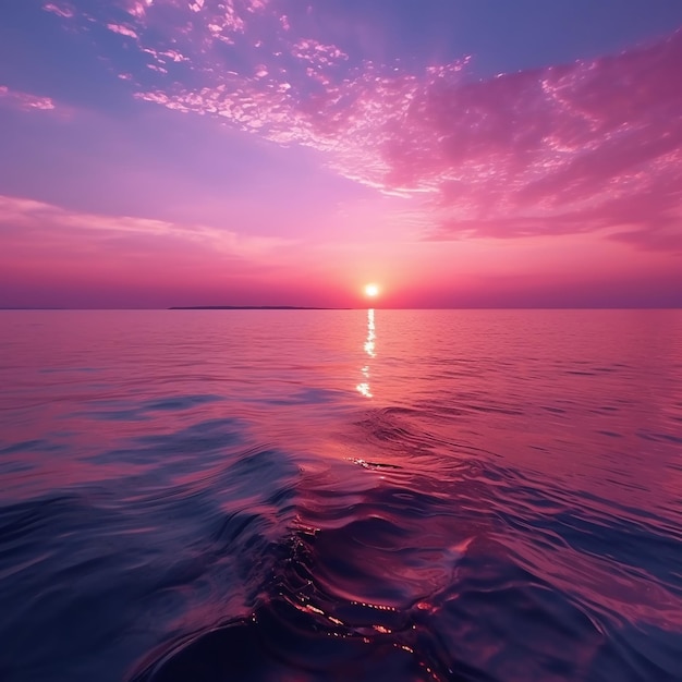 Foto rosafarbener sonnenuntergang am meer, sonnenlicht verschwommenes licht auf meerwasser