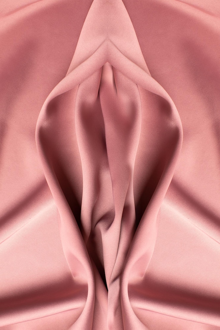 Foto rosafarbener weicher stoff, der als konzept der weiblichen geschlechtsorgane vulva und schamlippen geformt ist
