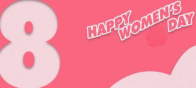 Rosafarbenes Bannerdesign mit Happy Women's Day-Schriftzug und Kopierraum. 8. März Frauenmarsch.