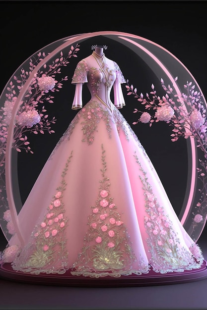Rosafarbenes Kleid, das in einer generativen Glaskuppel sitzt