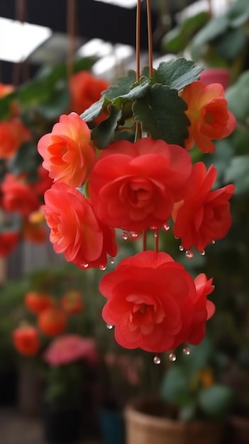 Un rosal con gotas de agua.