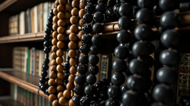 Foto rosário de oração muçulmano símbolo da religião islâmica