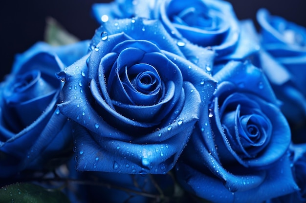 Foto rosas azuis bouquet bonito isolado com gotas de água