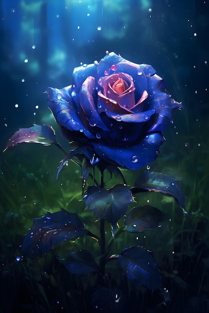 rosas azules en la oscuridad