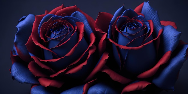 Rosas azules y rojas con la palabra rosas